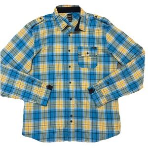Volcom Workwear Mens Long Sleeve Button Shirt Sz.L/Blue & Yellow Plaid/Hiking